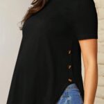 Maternity Side Button Detail Split Hem Wide Neck Loose T-Shirt