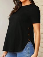 Maternity Side Button Detail Split Hem Wide Neck Loose T-Shirt