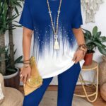 Plus Size Color Block T-Shirt & Leggings Set Women’s Casual 2-Piece Outfit