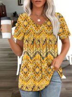 Plus Size Orange V-Neck Printed T-Shirt