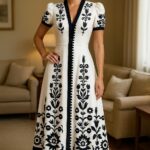 Women’s Elegant Apricot Floral Dress Summer Outfit