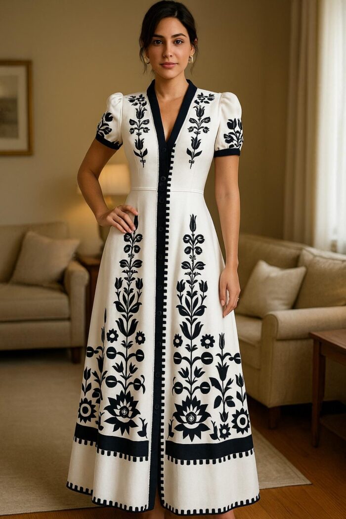 Women’s Elegant Apricot Floral Dress Summer Outfit