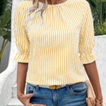 Elegant Striped Short Sleeve Shirt for Women