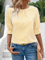 Elegant Striped Short Sleeve Shirt for Women