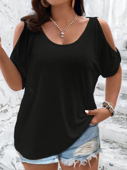 Plus Size Cold Shoulder T-Shirt for Women