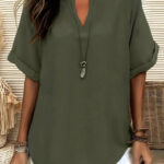 Plus Size 1XL-5XL Women's Fashion Solid Color Notched Top Ladies Casual Short Sleeve Summer V-Neck Blouse Shirt Tops