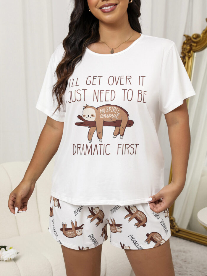Women’s Plus Size Sloth Print Pajama Set