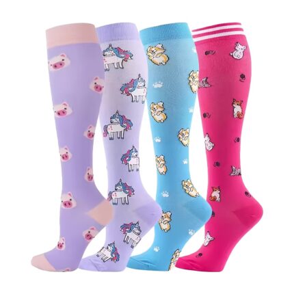 Pregnancy Cartoon Compression Socks Cute Animal 4-Pack Support