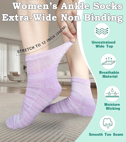 Women's Diabetic Ankle Socks Super Wide for Swollen Bariatric Feet