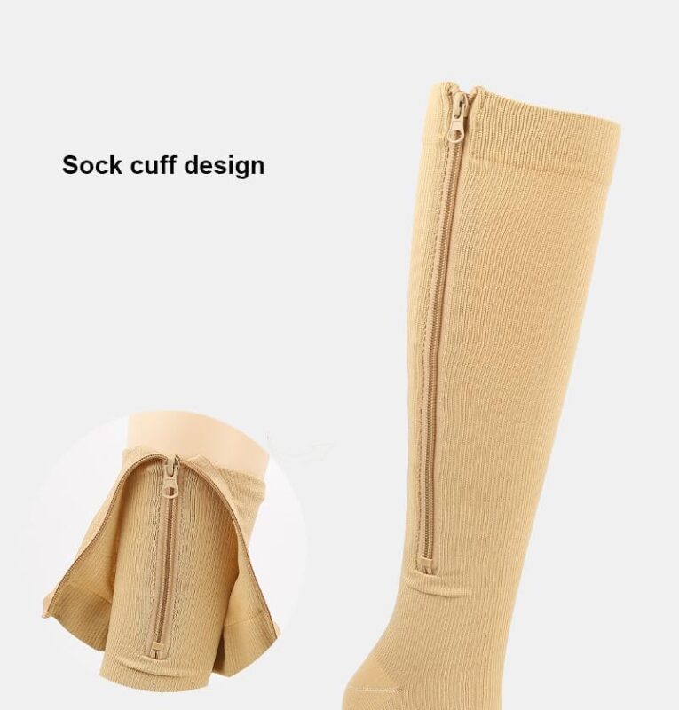 Knee high compression stockings with zipper