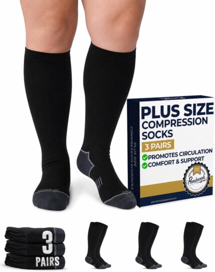 Pembrook Plus Size Compression Socks 20-30mmHg Wide Calf 3-Pack
