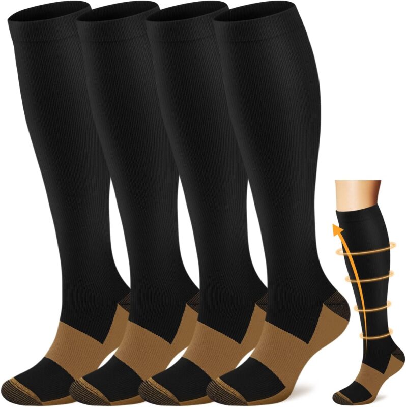 ACTINPUT Copper Compression Socks 4 Pairs | 15-20 mmHg Support