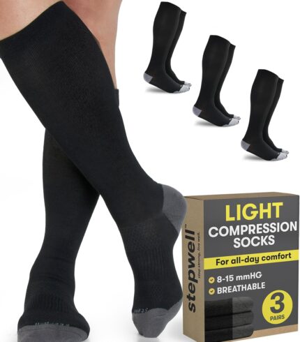 Bamboo Viscose Light Compression Socks for Women & Men, 3 Pairs, 8-15 mmHg Daily Comfort