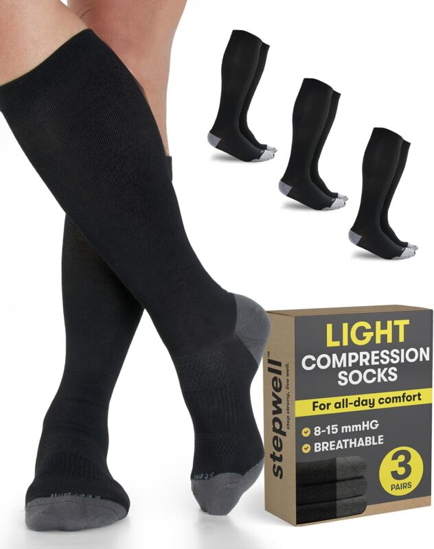 Bamboo Viscose Light Compression Socks for Women & Men, 3 Pairs, 8-15 mmHg Daily Comfort