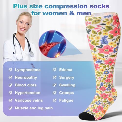 Floral Wide Calf Compression Socks by LEVSOX Floral Wide Calf Compression Socks by LEVSOX