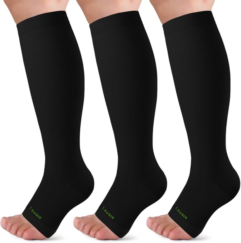 LEVSOX Open Toe Compression Socks 20-30 mmHg
