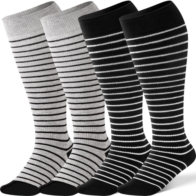 LIKAWEN Bamboo Wide Calf Compression Socks 15-20 mmHg Plus Size 2 Pairs