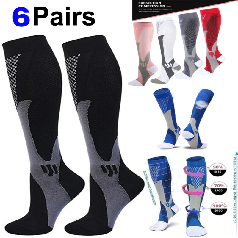 6 Pairs Compression Socks 20-30mmHg