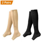 1-4 Pairs Zipper Compression Socks Women Knee High Open Toe - Image 2