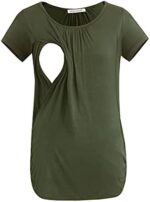 Army green nursing top showing pull-up nursing opening