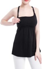 Woman wearing black cotton nursing tank front view