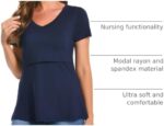 Navy nursing shirt showing nursing layer and modal spandex fabric