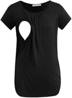 Black short sleeve breastfeeding shirt with nursing access