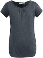 Deep grey ruched nursing shirt with gathered neckline