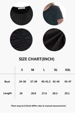Nursing shirt size chart with neckline and fabric details