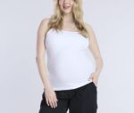 White maternity tank with adjustable spaghetti straps