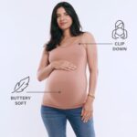 Nursing cami infographic showing clip down and buttery soft fabric