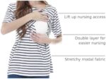 Striped nursing shirt showing double layer and stretchy modal fabric