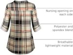 Nursing tunic infographic showing side openings and lightweight fabric
