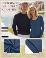 Blue long sleeve nursing shirt fabric and zipper details