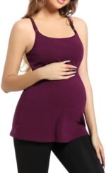 Pregnant woman wearing burgundy cotton maternity tank top