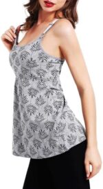 Woman wearing grey print nursing cami side view
