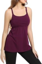 Burgundy cotton nursing tank top worn with leggings