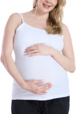 Bright white maternity cami worn over baby bump