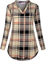 Beige plaid nursing blouse with sleeves rolled down