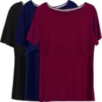 Burgundy breastfeeding t-shirt with navy and black tees