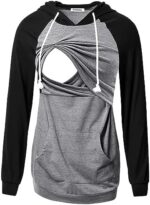 Black and grey raglan nursing hoodie with kangaroo pocket