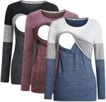 Colorblock black, burgundy and blue breastfeeding shirts set