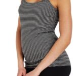 Clip down nursing cami in black and grey stripe on pregnant model