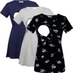 Navy, light grey and black floral breastfeeding t-shirts