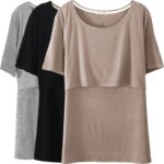 Taupe double-layer nursing top with black and grey tees