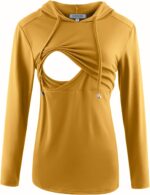 Mustard yellow nursing hoodie front view
