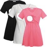 Coral pink nursing t-shirt with black and white dot tops