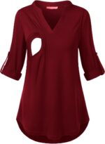 Wine red V-neck breastfeeding tunic