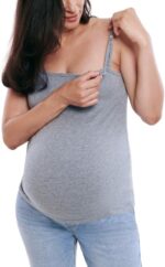 Grey nursing tank showing clip down strap opening