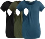 Ruched breastfeeding shirts in black, army green and grey blue